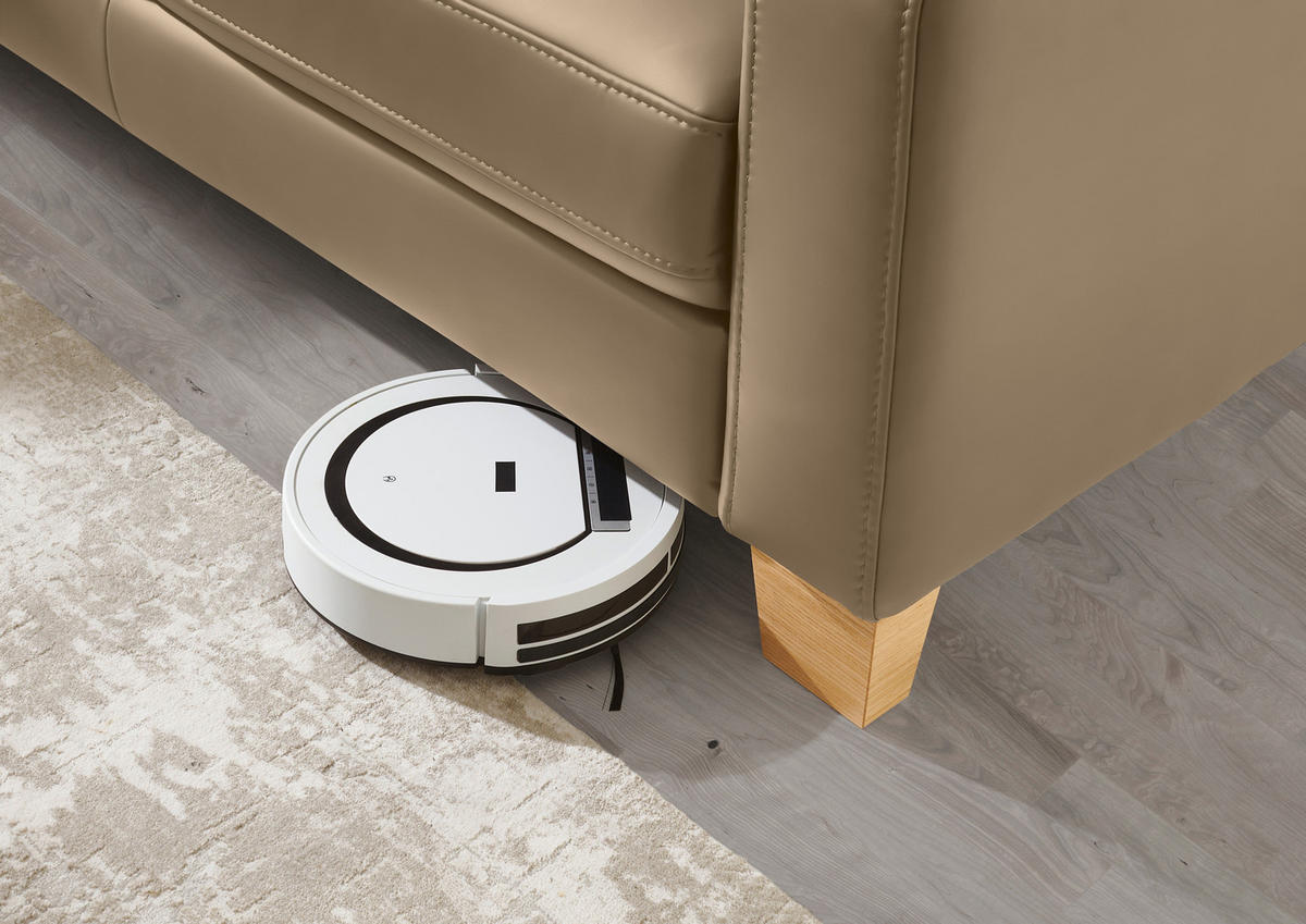 ECKSOFA in Echtleder Greige  - Eiche Bianco/Greige, Konventionell, Leder/Holz (235/257cm) - Valdera
