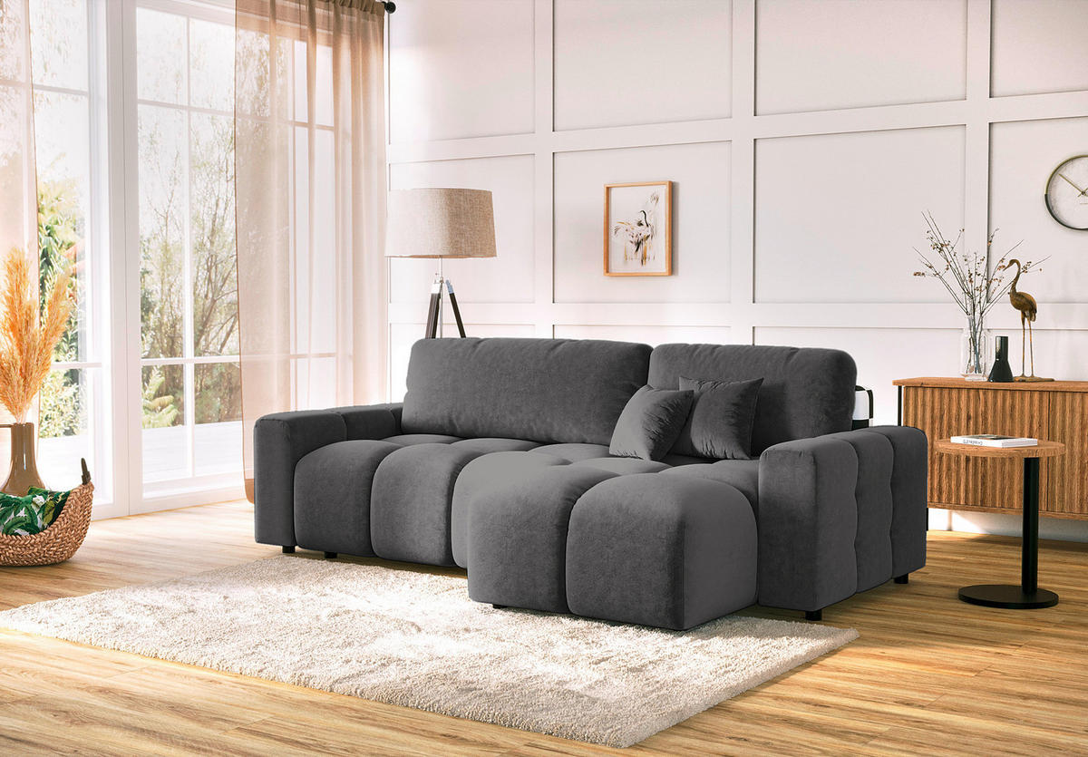 ECKSOFA Luki Grau Mikrofaser  - Schwarz/Grau, Design, Kunststoff/Textil (233/142cm) - Livetastic