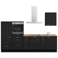 KÜCHENBLOCK 300 cm   in Schwarz, Eichefarben  - Edelstahlfarben/Eichefarben, MODERN, Holzwerkstoff/Metall (300cm) - Nobilia