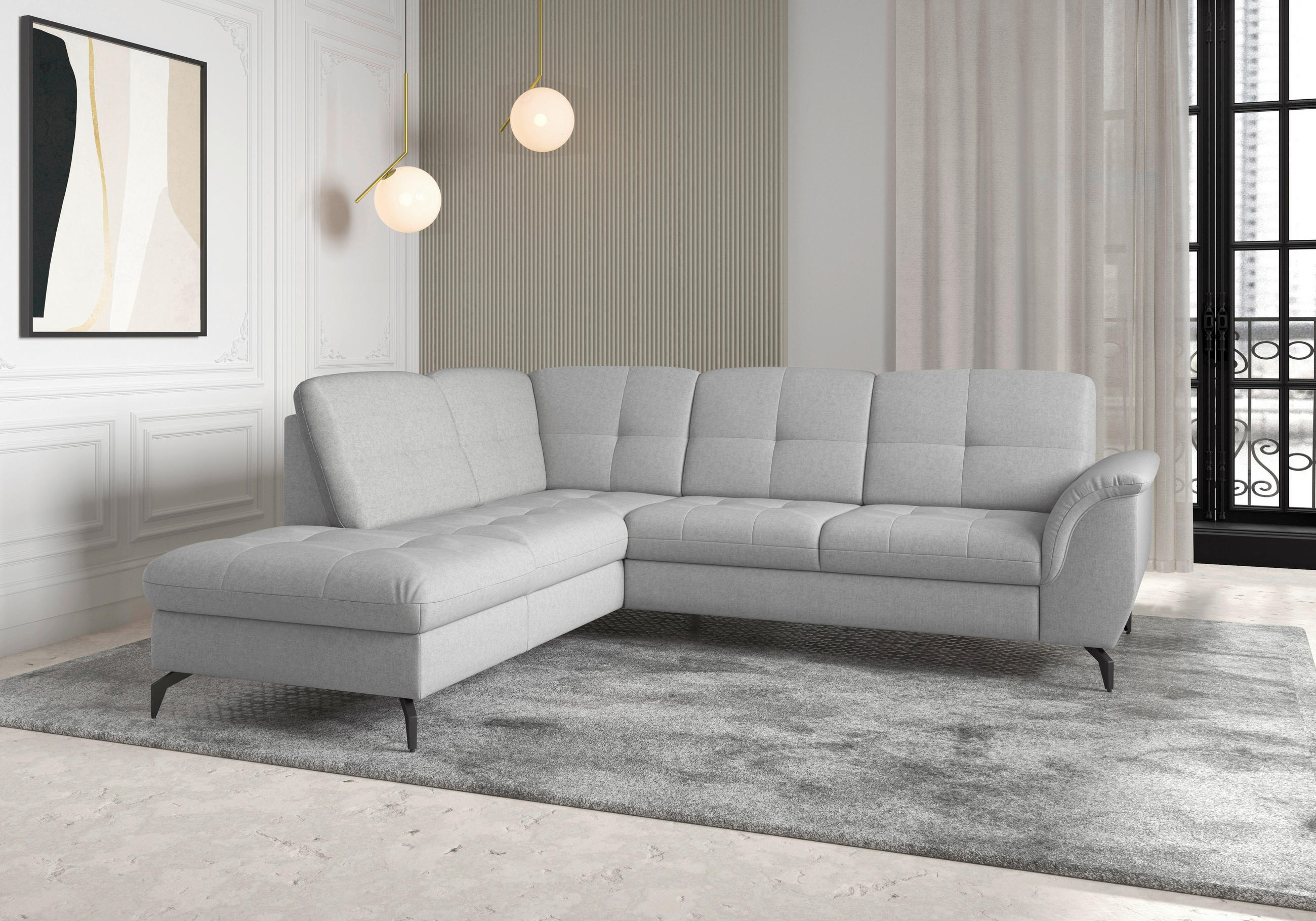 ECKSOFA in Flachgewebe Hellgrau  - Hellgrau/Schwarz, Modern, Textil/Metall (212/244cm) - Sit & More