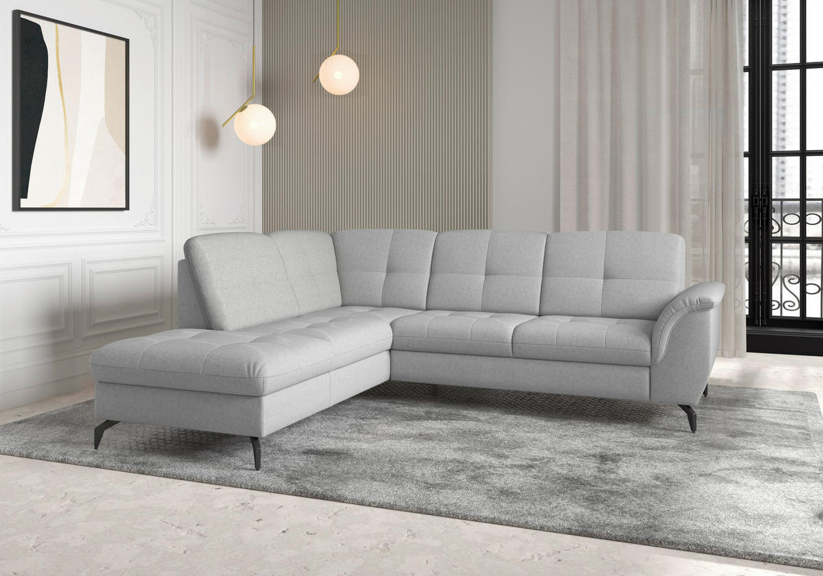 ECKSOFA in Flachgewebe Hellgrau  - Hellgrau/Schwarz, Modern, Textil/Metall (212/244cm) - Sit & More