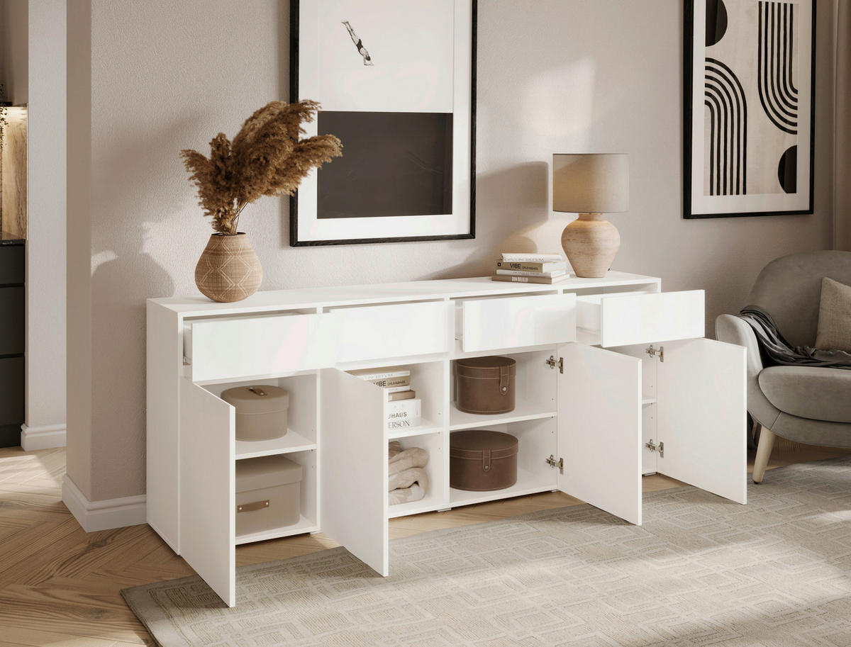 SIDEBOARD  200/79,6/39,8 cm 4 Schublade(n)  - Silberfarben/Weiß, Design, Holzwerkstoff/Kunststoff (200/79,6/39,8cm) - Xora