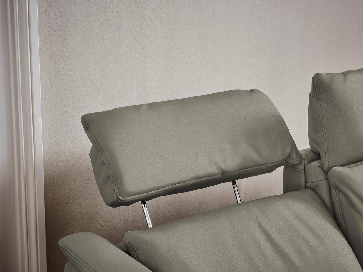 TRAPEZSOFA in Echtleder Hellgrau  - Hellgrau/Schwarz, Konventionell, Leder/Metall (221/103/95cm) - Dieter Knoll