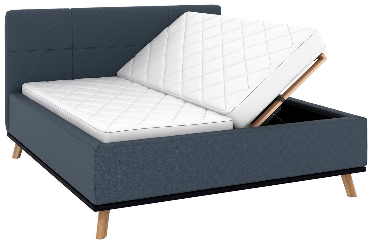 POLSTERBETT Matratze, Lattenrost, Bettkasten 180/200 cm  in Dunkelblau  - Eichefarben/Weiß, Design, Holz/Textil (180/200cm) - Musterring