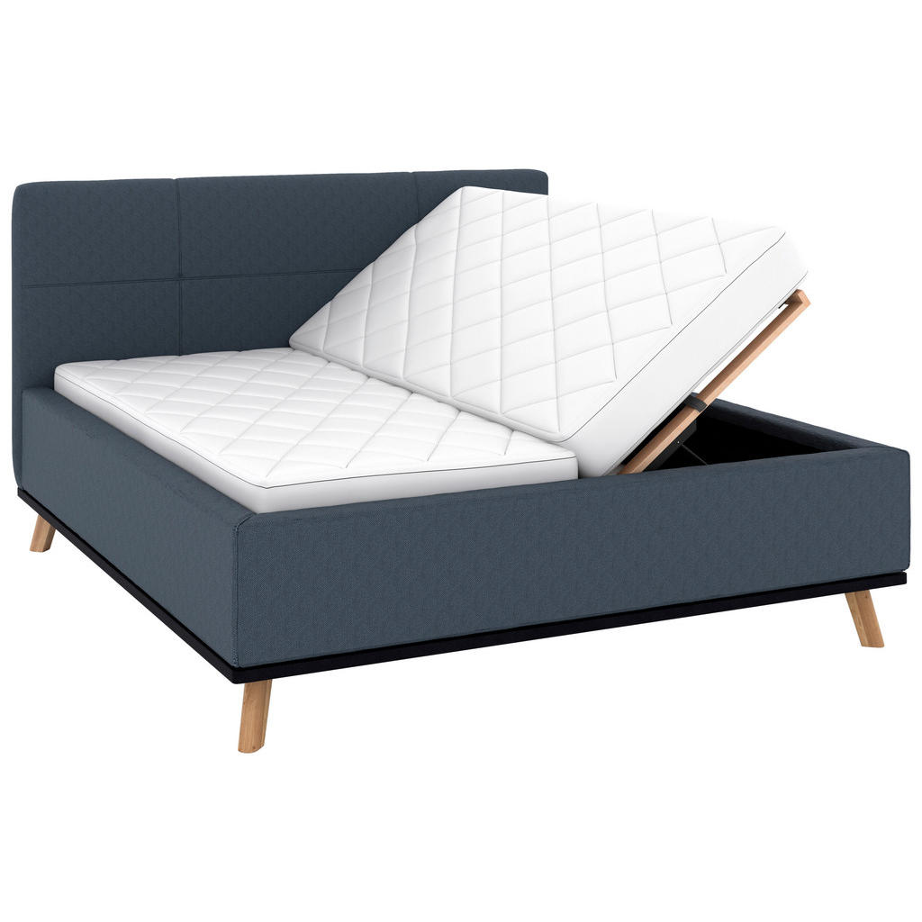 Thumbnail - Musterring Polsterbett, Dunkelblau, Textil, Birke, Buche,Esche, massiv, H2 + H3, Höhe ca. 20 cm, 160x200 cm, Reach, atmu...