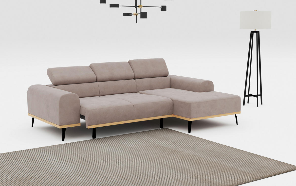 ECKSOFA Sandfarben Mikrofaser  - Sandfarben/Schwarz, KONVENTIONELL, Textil/Metall (244/157cm) - Cotta