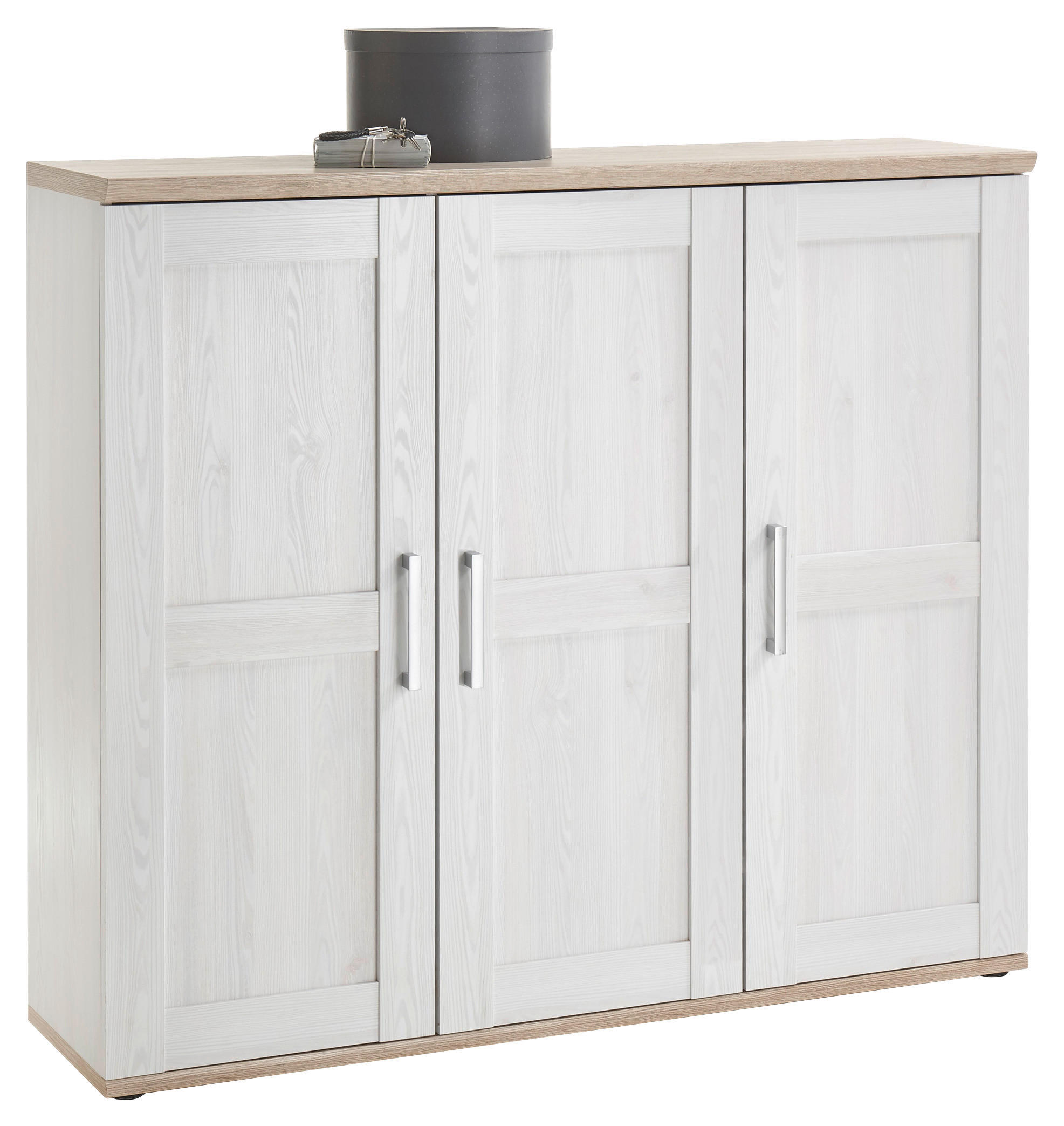 SKRINKA NA TOPÁNKY, biela, farba duba, farba smrekovca, dub San Remo, 139/120/38 cm - farba smrekovca/biela, Konventionell, kompozitné drevo/plast (139/120/38cm) - Xora