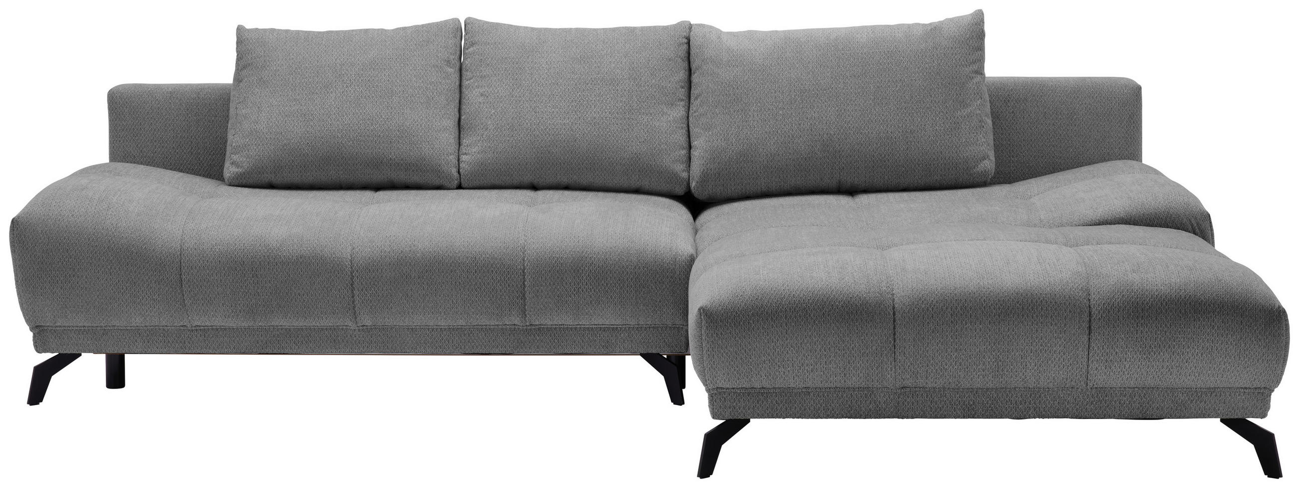 ECKSOFA Grau, Dunkelgrau Chenille Rückenkissen, Bettkasten, Schlaffunktion, Rücken echt  - Dunkelgrau/Schwarz, MODERN, Textil/Metall (290/182cm) - Hom`in
