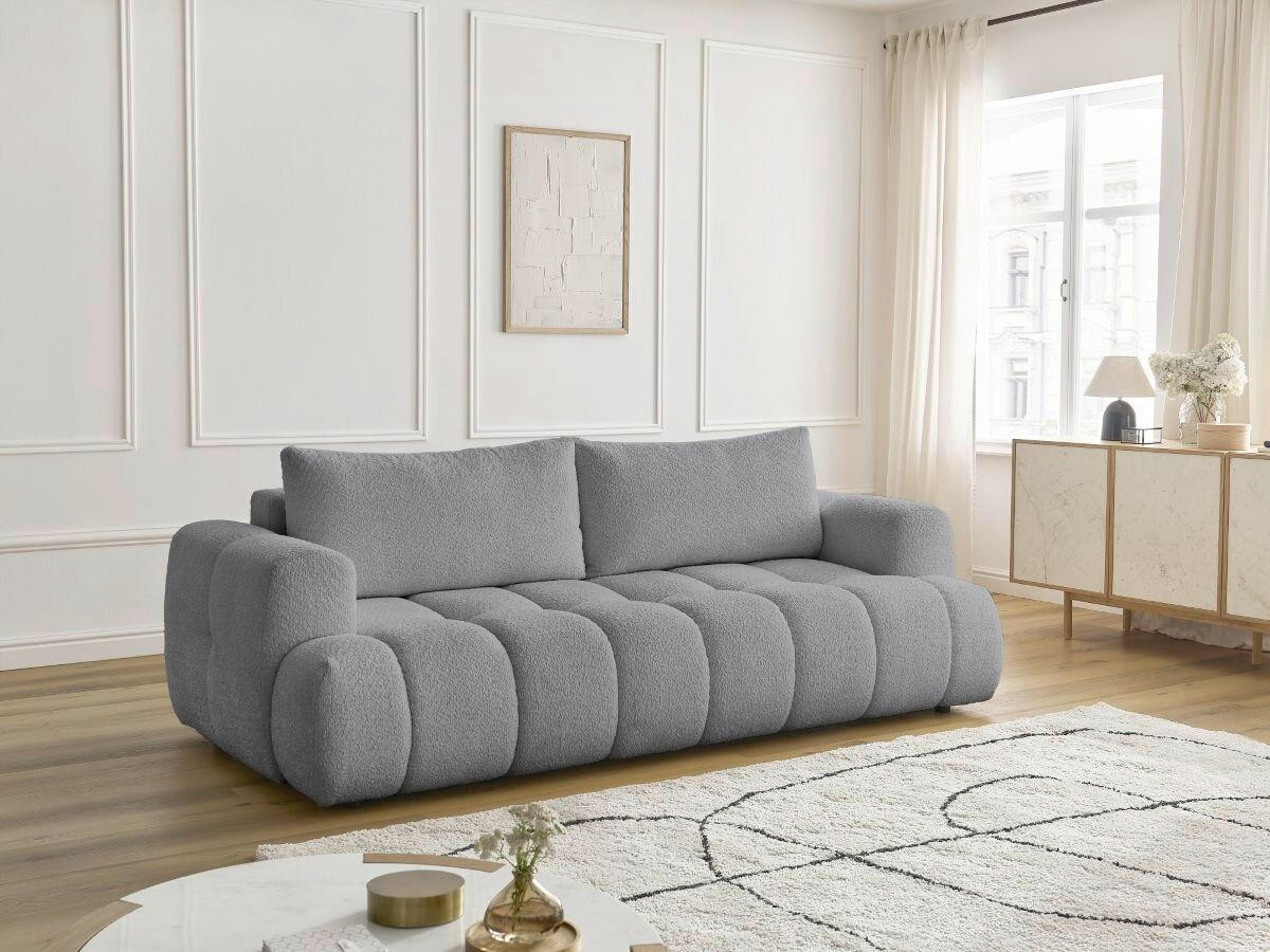SCHLAFSOFA FUJI Bouclé Dunkelgrau  inkl.  - Dunkelgrau/Schwarz, MODERN, Kunststoff/Textil (251/113/88cm)