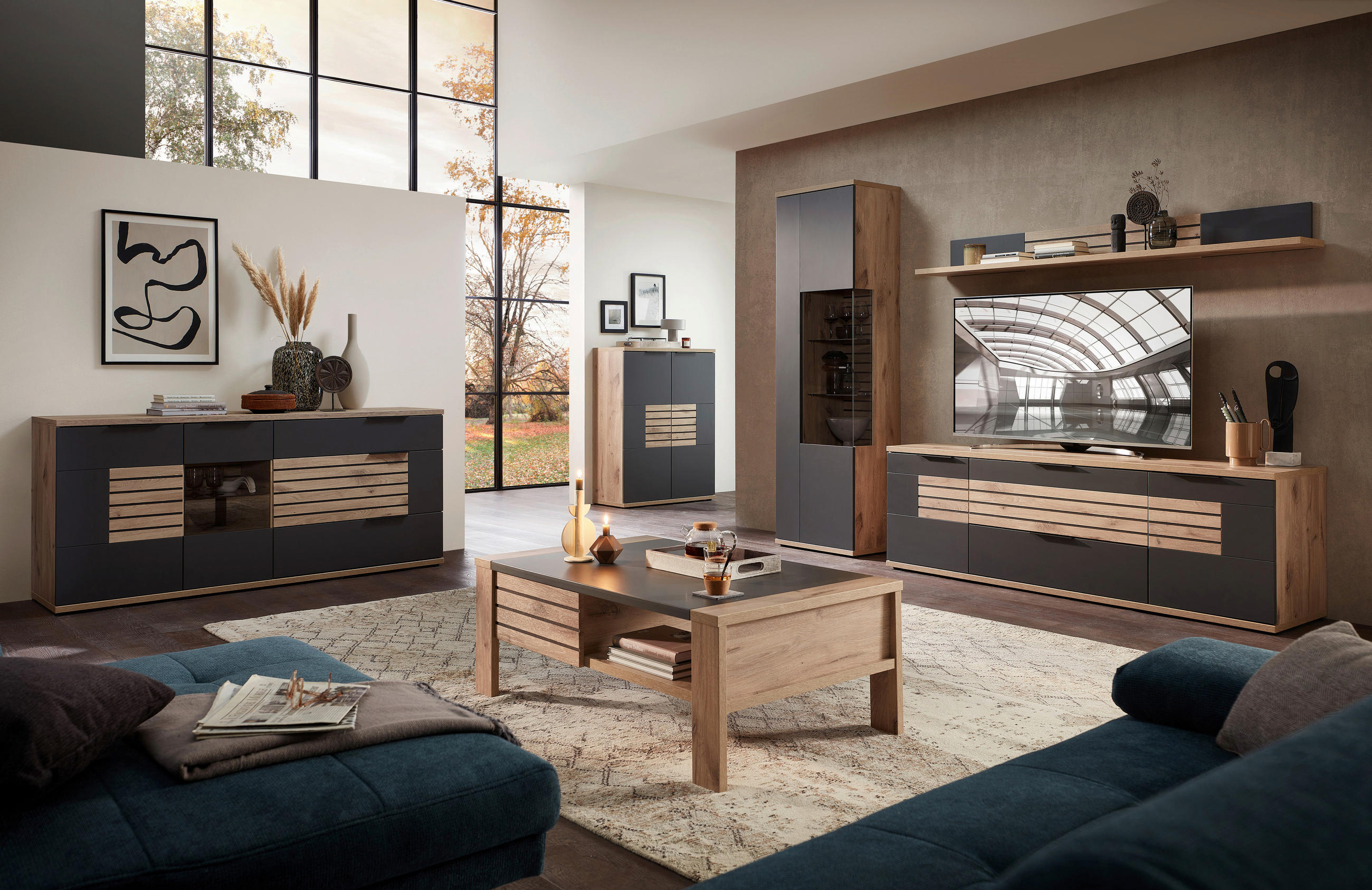 HIGHBOARD Graphitfarben, Eichefarben 91/121/40 cm - Eichefarben/Schwarz, Design, Holzwerkstoff/Metall (91/121/40cm) - Stylife