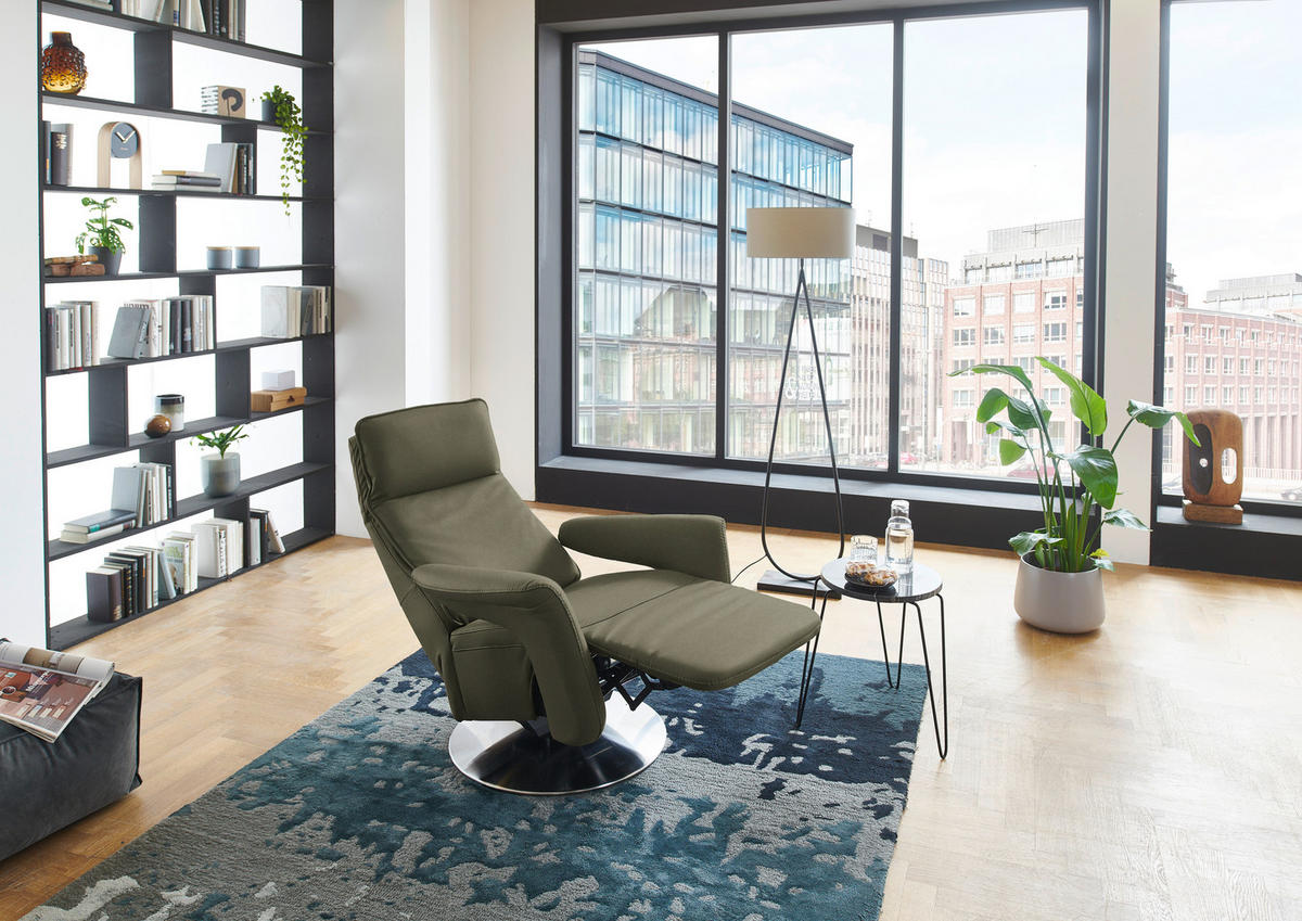 RELAXSESSEL in Leder Grün, Grau  - Edelstahlfarben/Grau, Design, Leder/Metall (83/112/87-174cm) - Valdera