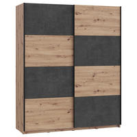 SCHWEBETÜRENSCHRANK Dunkelgrau, Eiche Artisan  - Dunkelgrau/Schwarz, Design, Holzwerkstoff/Metall (170/211/61cm) - Carryhome