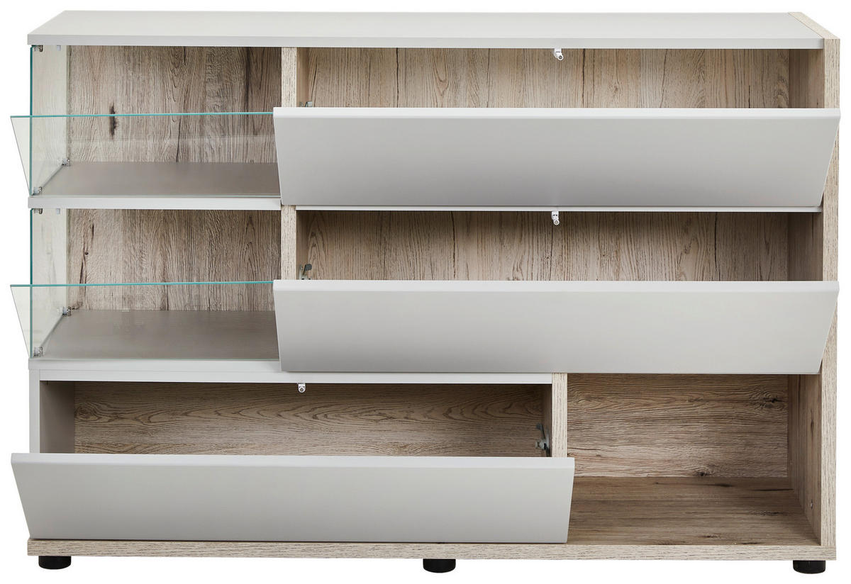 COMODĂ 120/77/40 cm  - culoare lemn stejar/negru, Design, plastic/sticlă (120/77/40cm) - MID.YOU