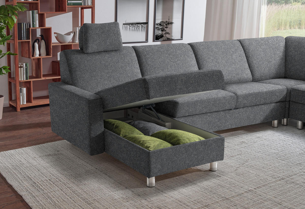 WOHNLANDSCHAFT  in Mikrovelours Grau  - Anthrazit/Alufarben, KONVENTIONELL, Textil (158/323/237cm) - Sedda