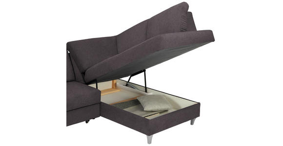 ECKSOFA in Flachgewebe Graubraun  - Graubraun/Silberfarben, KONVENTIONELL, Holz/Textil (255/186cm) - Cantus