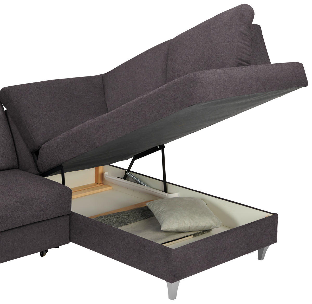 ECKSOFA in Flachgewebe Graubraun  - Graubraun/Silberfarben, Konventionell, Holz/Textil (255/186cm) - Cantus