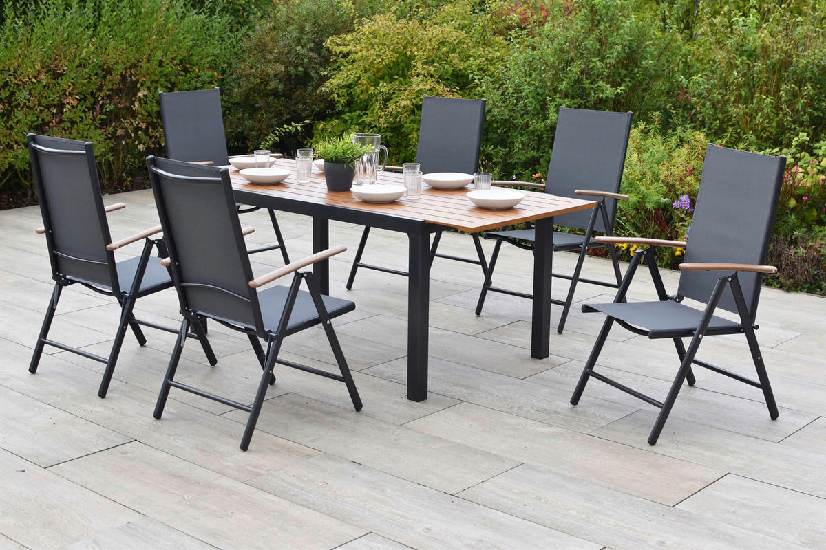 GARTENTISCHGRUPPE beschichtet Aluminium  - Graphitfarben/Naturfarben, KONVENTIONELL, Textil/Metall - Gardenson