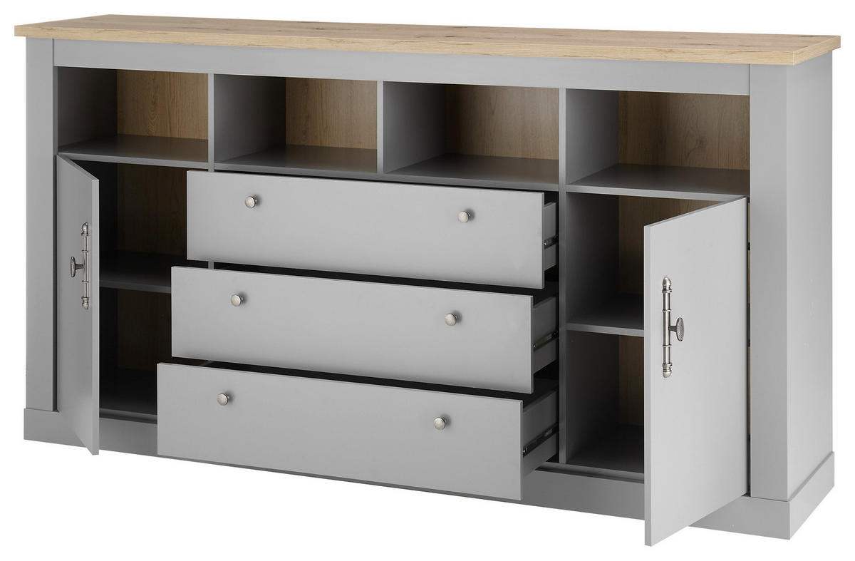 SIDEBOARD  in 198/104/44 cm  - Eichefarben/Silberfarben, Design, Holzwerkstoff/Metall (198/104/44cm) - MID.YOU