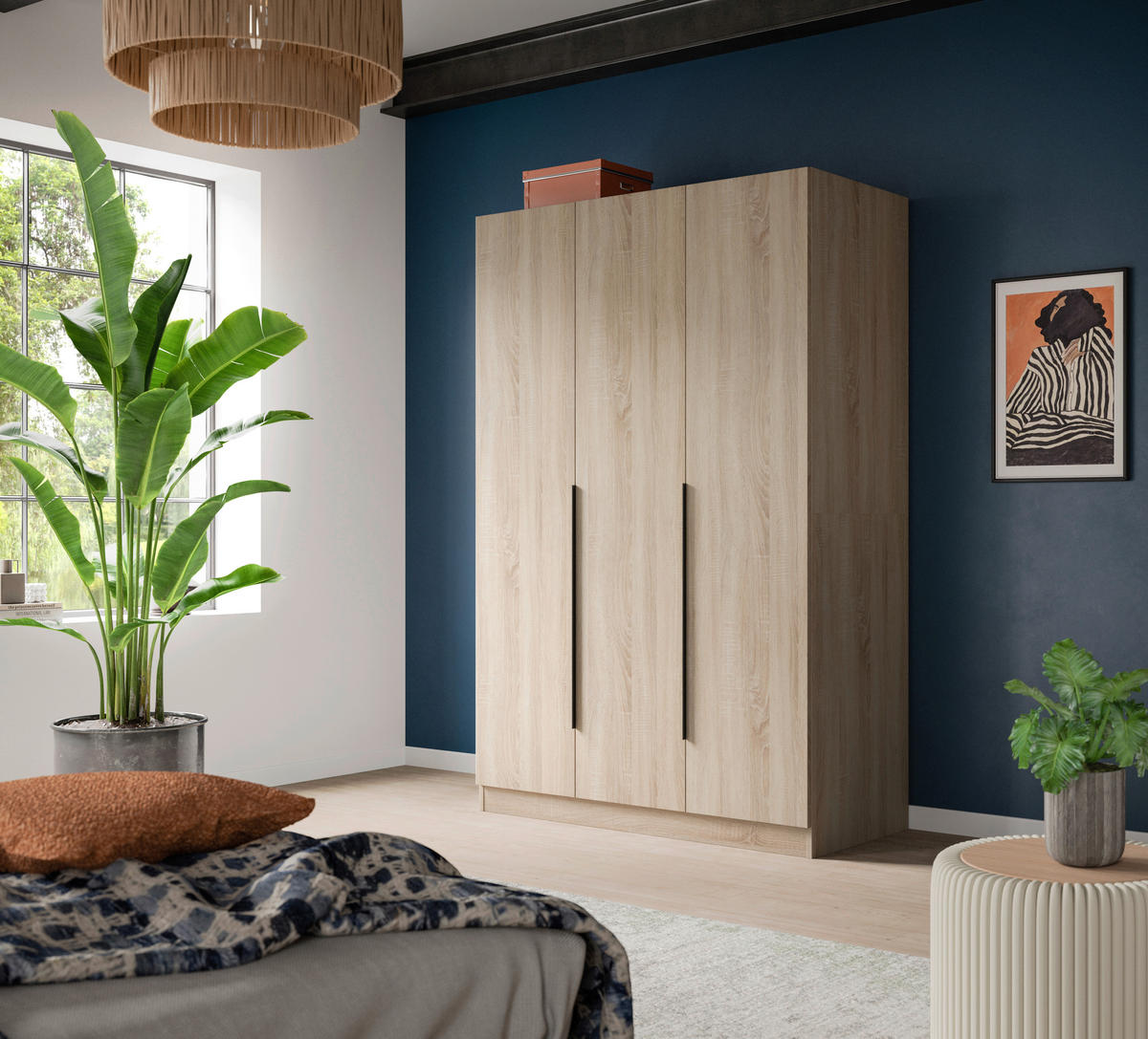 DREHTÜRENSCHRANK  in Sonoma Eiche  - Schwarz/Sonoma Eiche, MODERN, Holzwerkstoff/Kunststoff (120/181/52cm) - MID.YOU