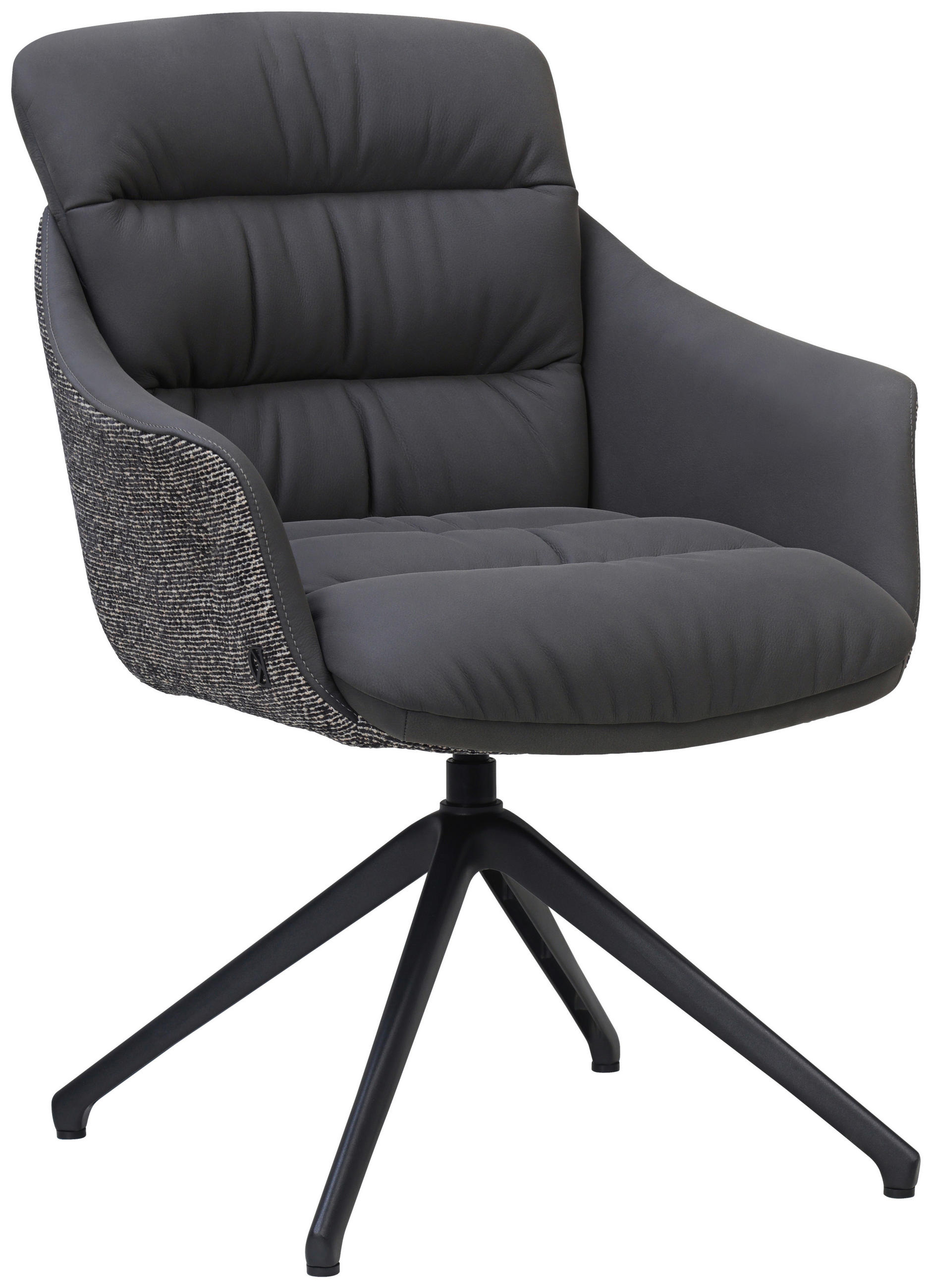 ARMLEHNSTUHL  Sitzfläche 360° drehbar, inklusive Armlehnen, automatische Rückholfunktion Webstoff Echtleder  - Schwarz, Design, Leder/Textil (62/85,5/65cm) - Dieter Knoll