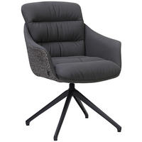 ARMLEHNSTUHL  Sitzfläche 360° drehbar, inklusive Armlehnen, automatische Rückholfunktion Webstoff Echtleder  - Schwarz, Design, Leder/Textil (62/85,5/65cm) - Dieter Knoll