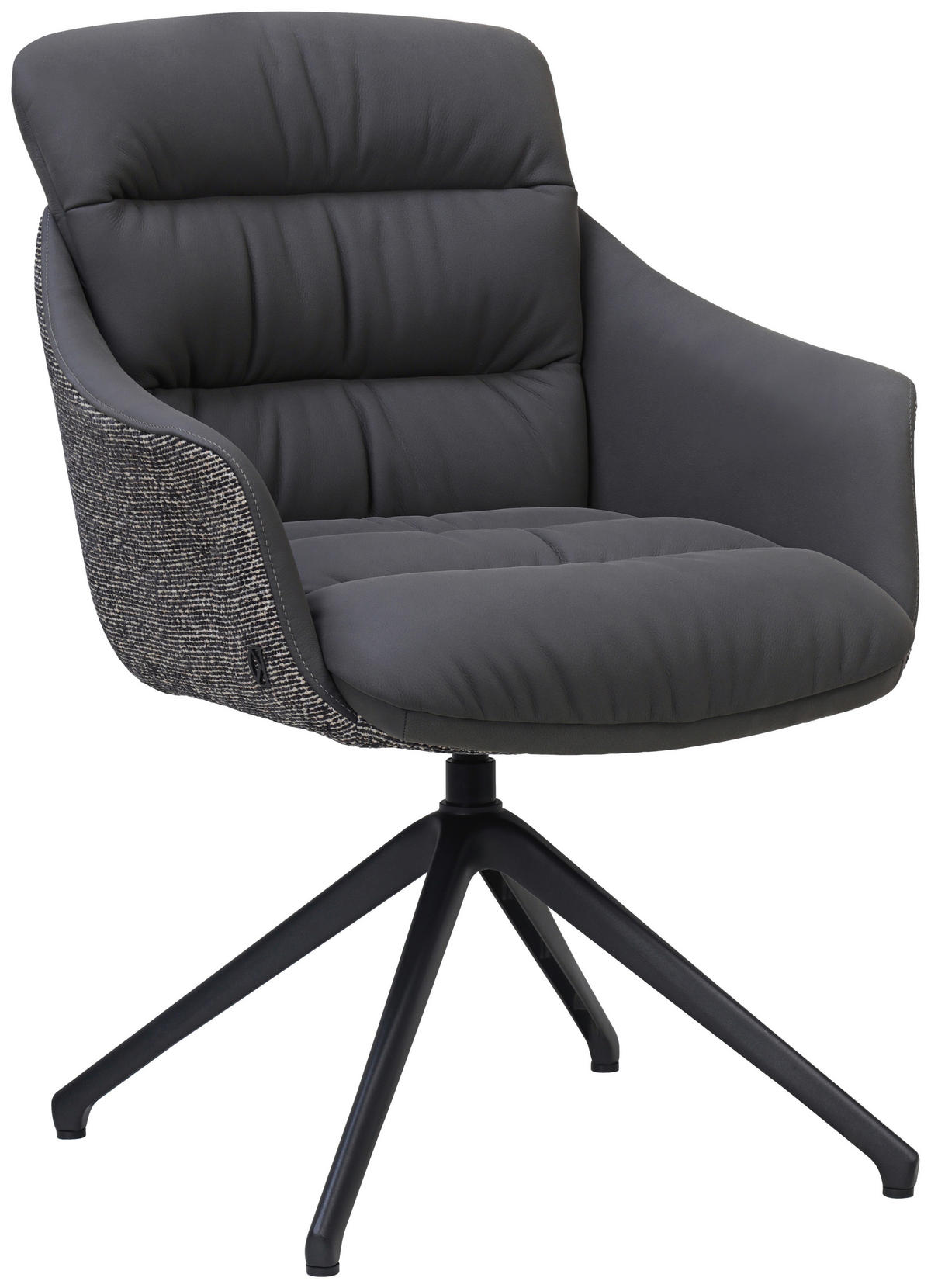 ARMLEHNSTUHL  Sitzfläche 360° drehbar, inklusive Armlehnen, automatische Rückholfunktion Webstoff Echtleder  - Schwarz, Design, Leder/Textil (62/85,5/65cm) - Dieter Knoll