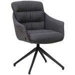 ARMLEHNSTUHL  Sitzfläche 360° drehbar, inklusive Armlehnen, automatische Rückholfunktion Webstoff Echtleder  - Schwarz, Design, Leder/Textil (62/85,5/65cm) - Dieter Knoll