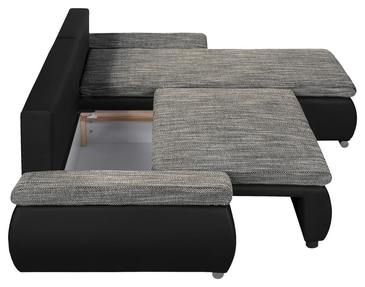 ECKSOFA Grau, Schwarz Textilgeflecht  - Chromfarben/Schwarz, Design, Textil (266/175cm) - Livetastic