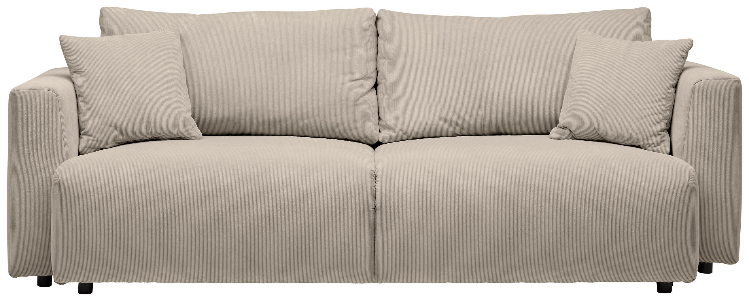 SCHLAFSOFA Cord Beige  inkl. Zierkissen, Rückenkissen, Bettkasten, Schlaffunktion, Rücken echt  - Beige/Schwarz, Design, Kunststoff/Textil (250/92/105cm) - Carryhome