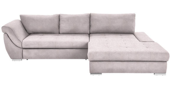 ECKSOFA Rosa Flachgewebe Rückenkissen, Bettkasten, Schlaffunktion, Rücken echt, Liegefläche im Originalstoff  - Silberfarben/Rosa, Design, Textil/Metall (306/174cm) - Carryhome