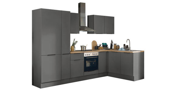 ECKKÜCHE 300/165 cm  in Graphitfarben  - Schwarz/Graphitfarben, Basics, Holzwerkstoff/Metall (300/165cm) - Xora