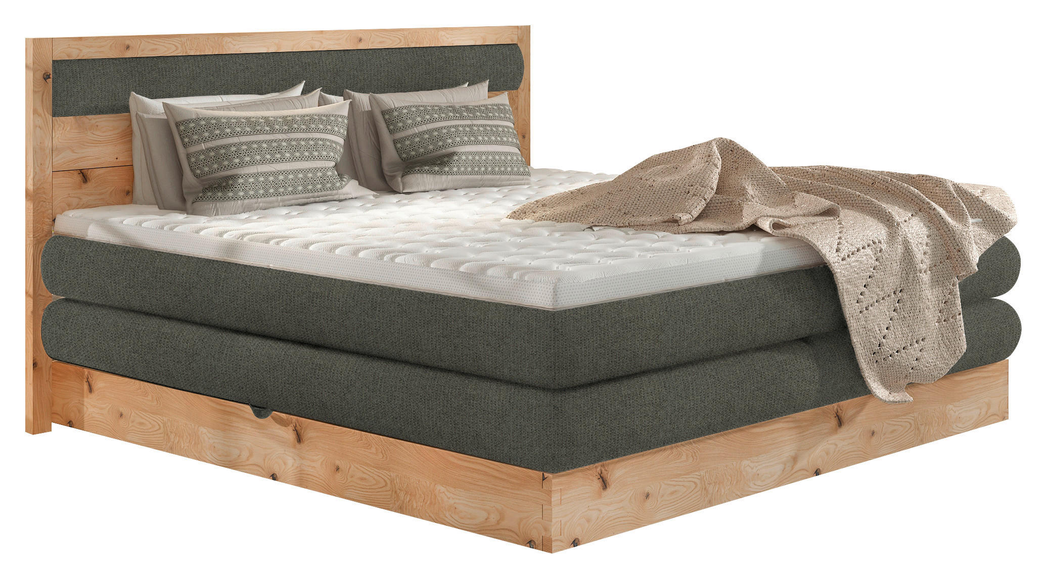BOXSPRINGBETT 180/200 cm  in Eichefarben, Waldgrün  - Waldgrün/Eichefarben, KONVENTIONELL, Holz/Holzwerkstoff (180/200cm) - Valnatura