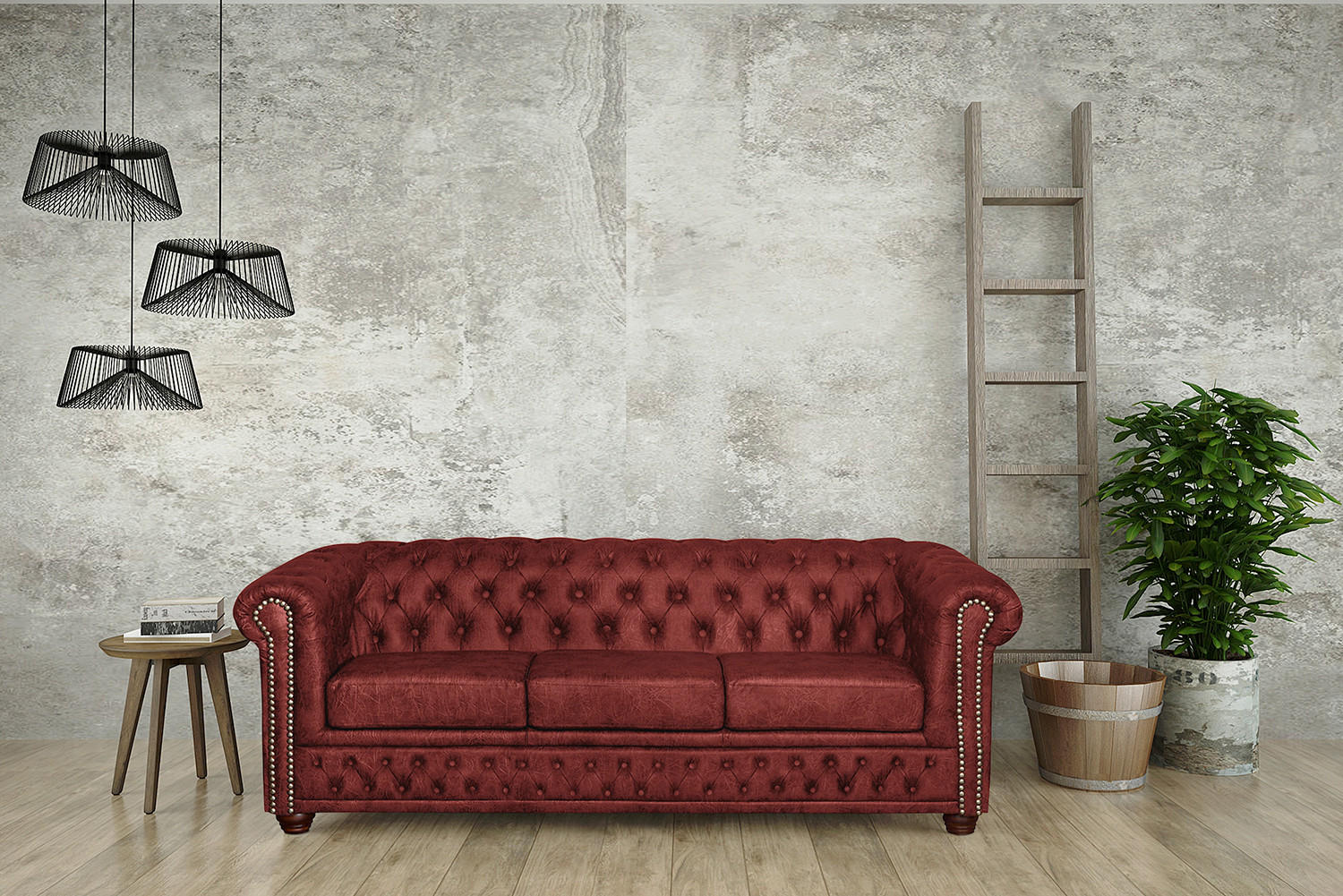 3-SITZER-SOFA YORK Lederlook Rostfarben  - Rostfarben/Braun, Design, Holz/Textil (203/72/86cm) - P & B