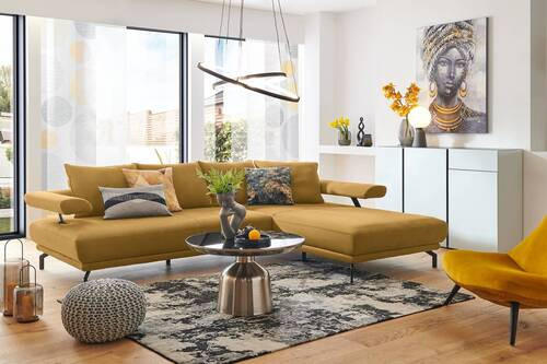 ECKSOFA in Mikrofaser Gelb  - Gelb/Schwarz, Design, Textil/Metall (305/224cm) - Dieter Knoll