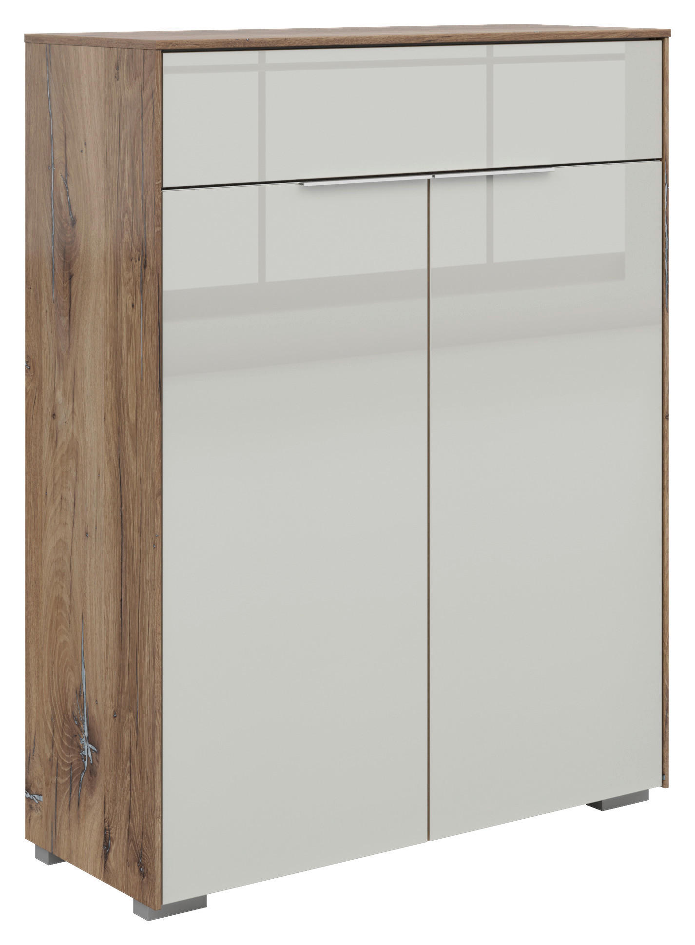 KOMMODE 81/110/37 cm  in Hellgrau, Eiche dunkel  - Eiche dunkel/Silberfarben, KONVENTIONELL, Glas/Holzwerkstoff (81/110/37cm) - Voleo