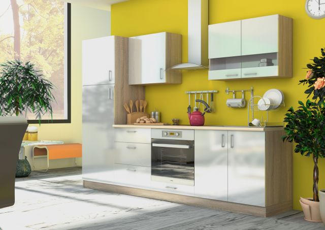 BLOK KUHINJA BEZ APARATA  bijela, hrast Sonoma  - bijela/hrast Sonoma, Design, drvni materijal (260/195/60cm) - Boxxx