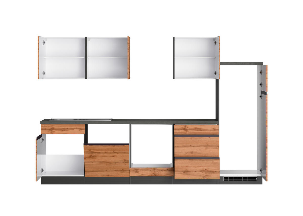KÜCHENLEERBLOCK 300 cm   in Graphitfarben, Eiche Wotan  - Eiche Wotan/Graphitfarben, Design, Holzwerkstoff (300cm) - Held