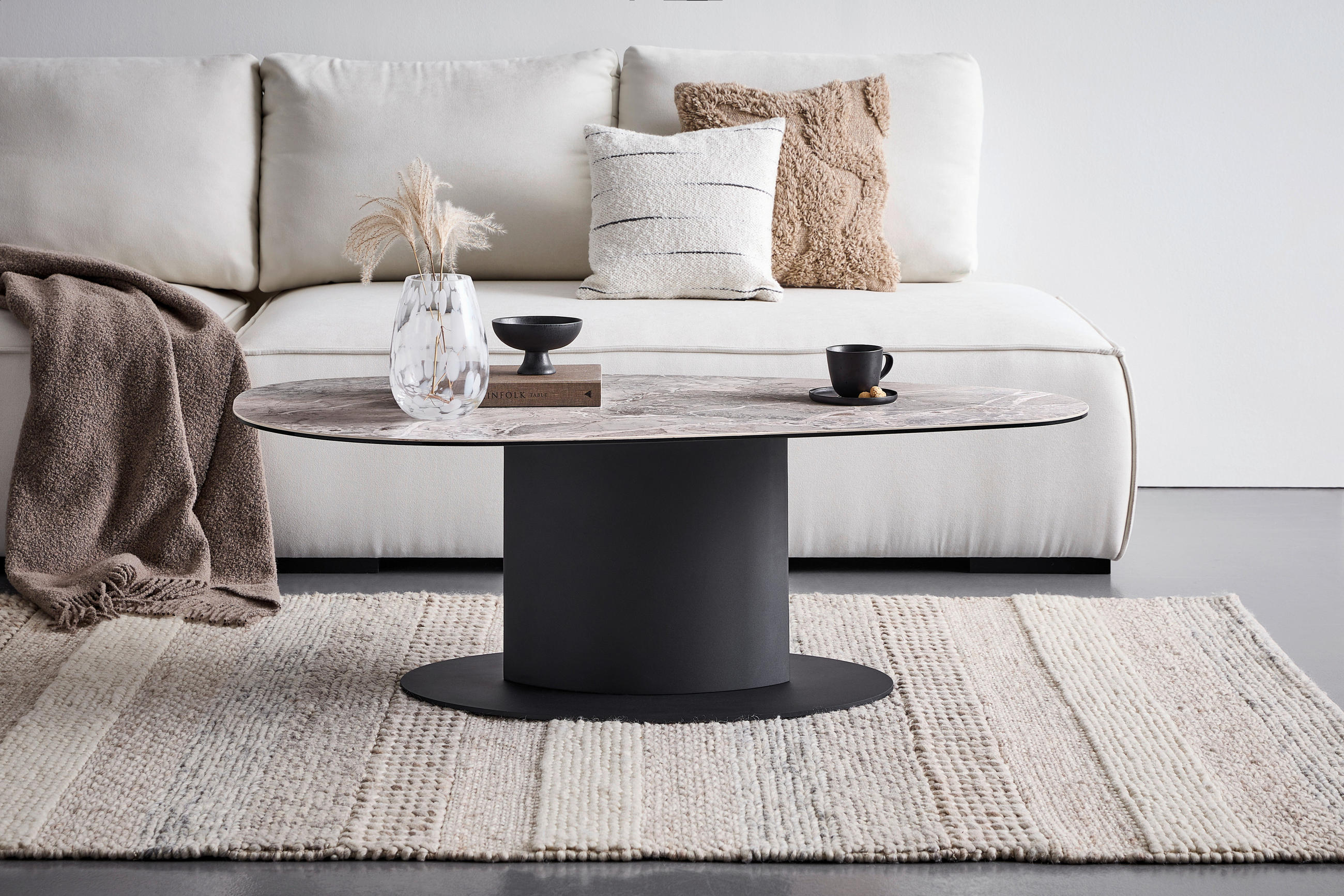 COUCHTISCH ESG 130/70/42 cm bootsförmig Schwarz, Beige  - Beige/Schwarz, Design, Glas/Keramik (130/70/42cm) - Dieter Knoll