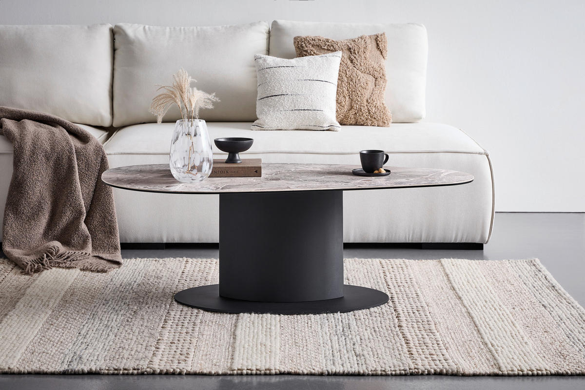 COUCHTISCH in Metall, Glas, Keramik 130/70/42 cm  - Beige/Schwarz, Design, Glas/Keramik (130/70/42cm) - Dieter Knoll