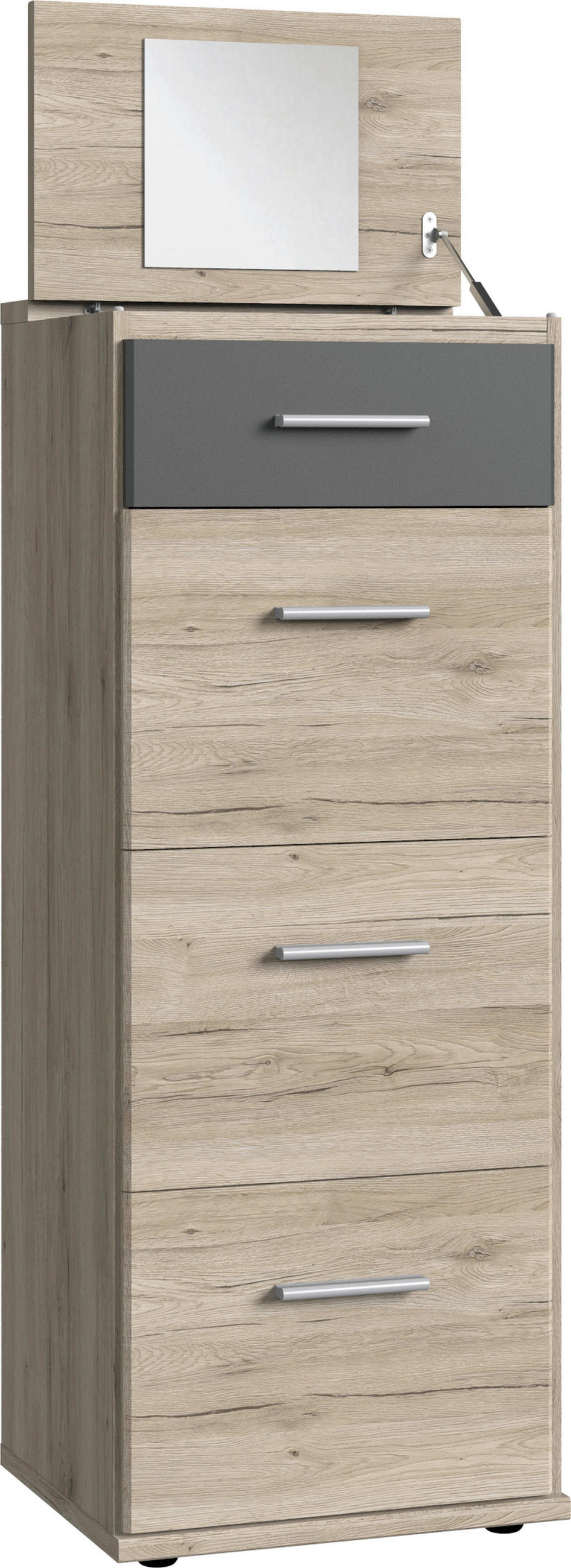 KOMMODE , 46/121/40 cm, 4  - Graphitfarben/Alufarben, KONVENTIONELL, Glas/Holzwerkstoff (46/121/40cm) - Carryhome