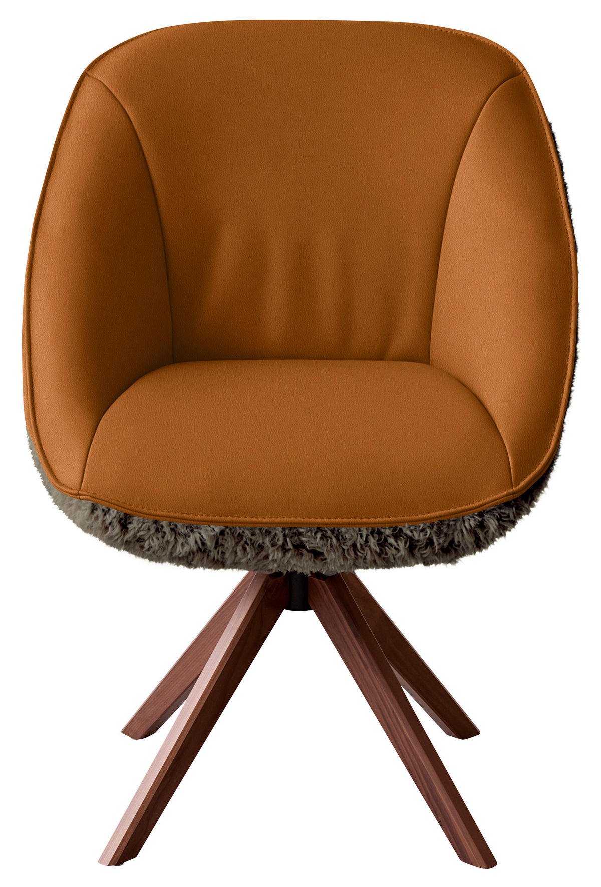 ARMLEHNSTUHL  Beinauswahl, Lederauswahl, Stoffauswahl, inklusive Armlehnen, automatische Rückholfunktion, gepolsterte Armlehnen, Sitzfläche 320° drehbar Hochflor Echtleder  - Rostfarben/Nussbaumfarben, Design, Leder/Holz (61/89/70cm) - Koinor