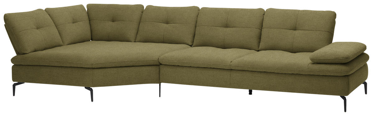 ECKSOFA in Flachgewebe Olivgrün  - Schwarz/Olivgrün, Design, Textil/Metall (157/344cm) - Chilliano