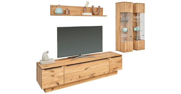 WOHNWAND  in Eichefarben  320/200,8/53,7 cm  - Eichefarben/Schwarz, Natur, Glas/Holz (320/200,8/53,7cm) - Valnatura