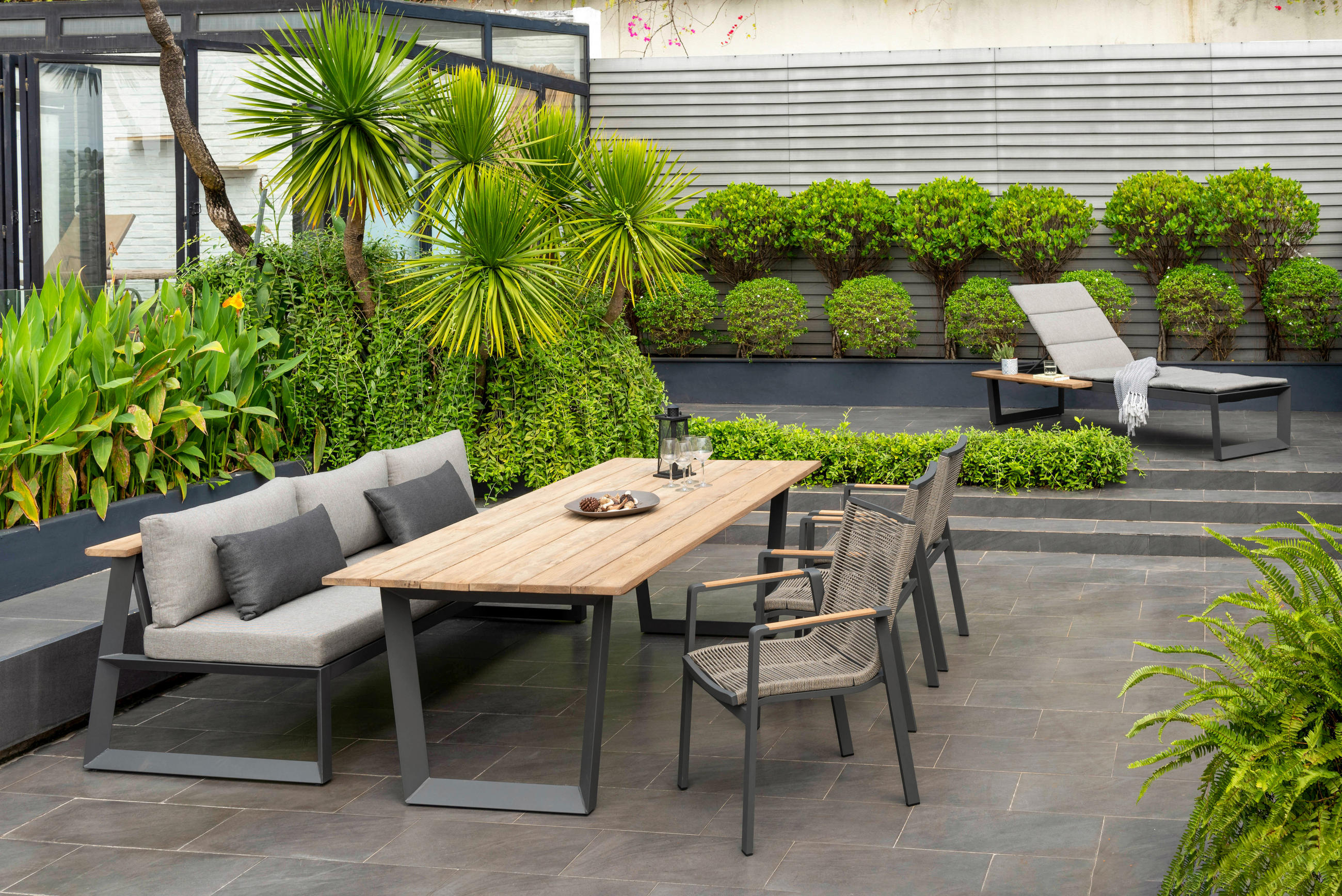 GARTENTISCH 216/99/75 cm Holz, Metall rechteckig  - Anthrazit/Teakfarben, MODERN, Holz/Metall (216/99/75cm) - Amatio