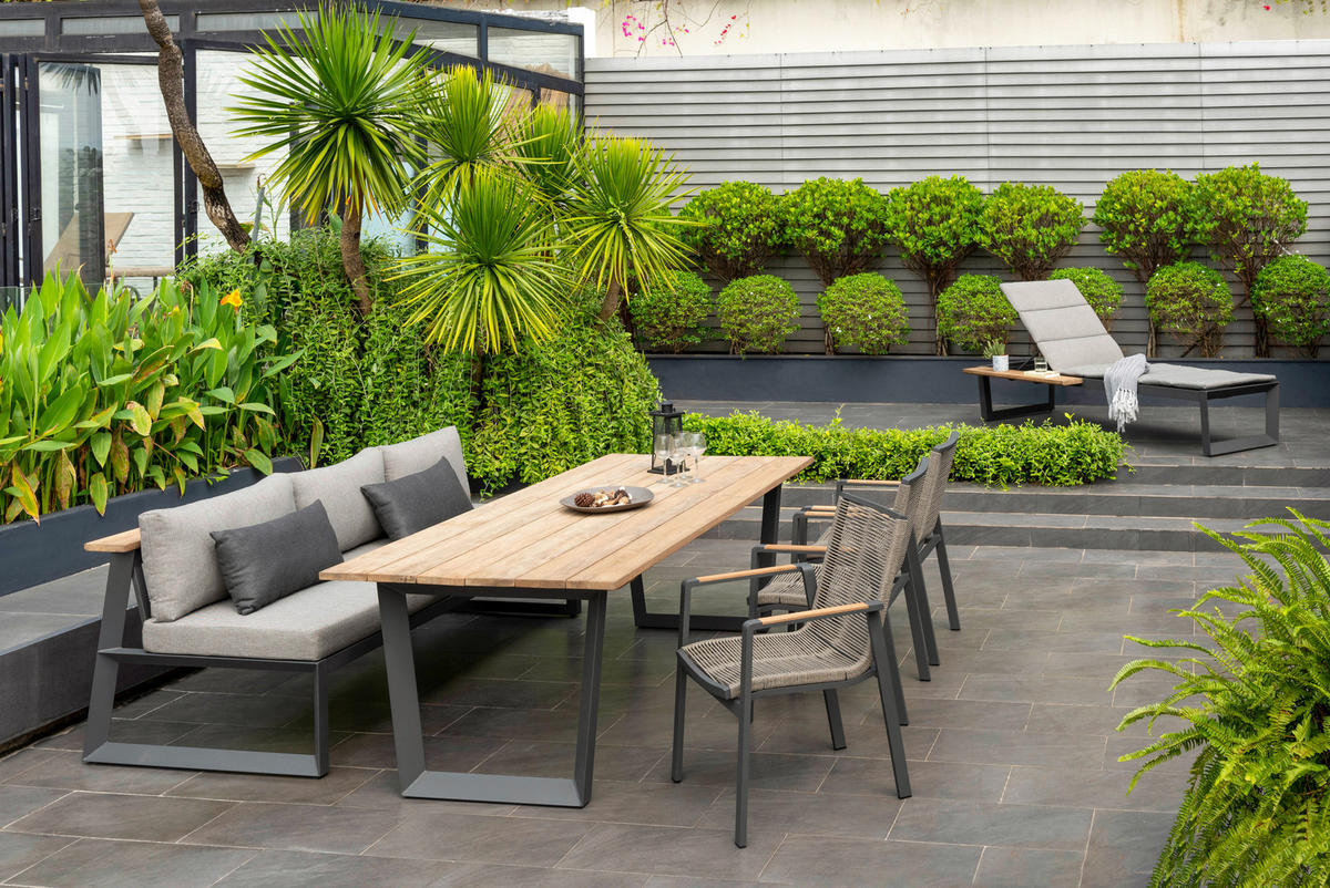 GARTENTISCH 216/99/75 cm Holz, Metall rechteckig  - Anthrazit/Teakfarben, MODERN, Holz/Metall (216/99/75cm) - Amatio