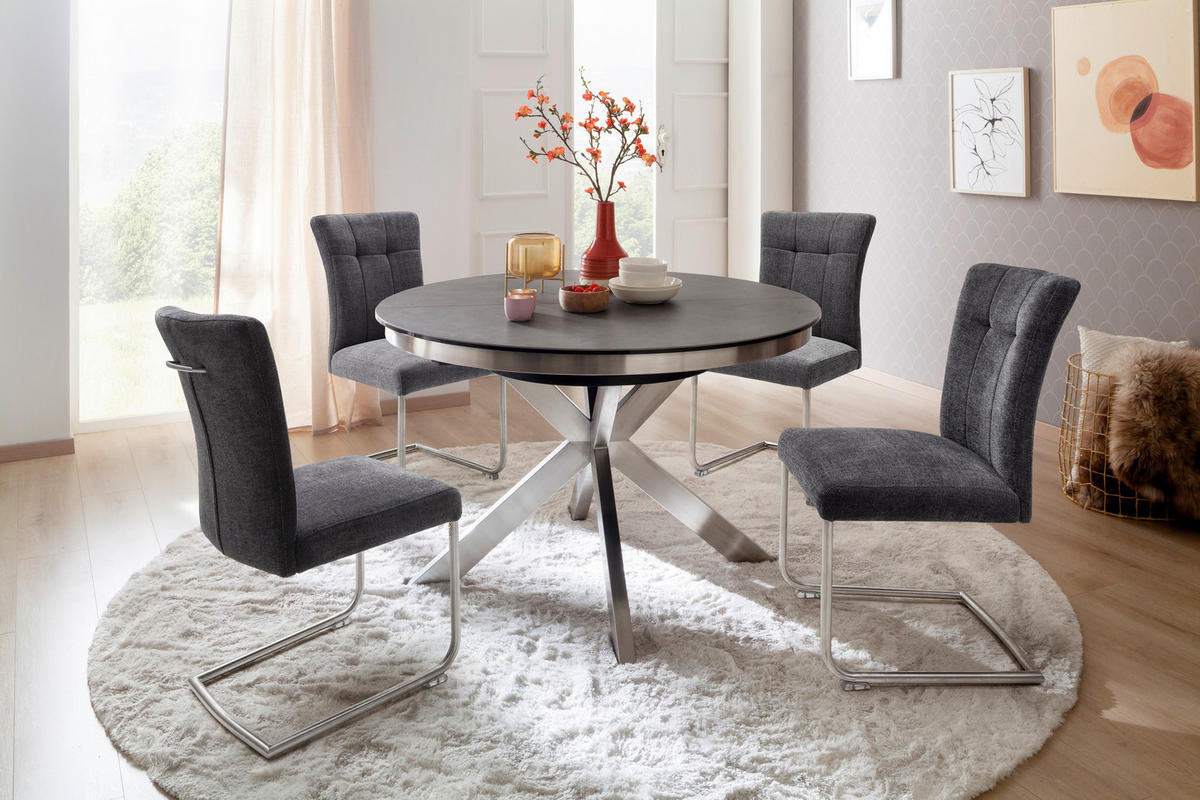 ESSTISCH in Metall, Keramik 120/120/76 cm  - Edelstahlfarben/Anthrazit, Design, Keramik/Metall (120/120/76cm) - Livetastic