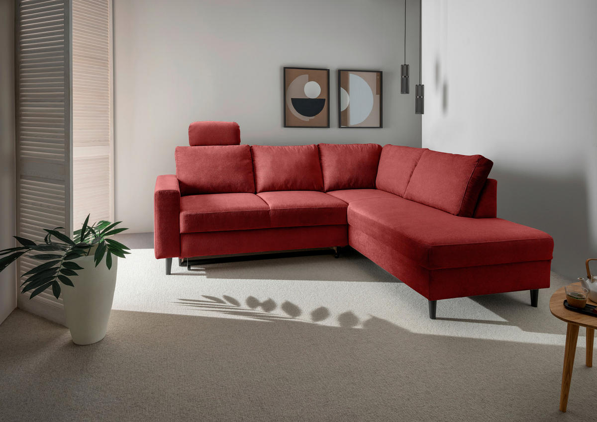 ECKSCHLAFSOFA in Rot Textil   - Rot/Schwarz, Modern, Holz/Textil (242/200cm) - Livetastic