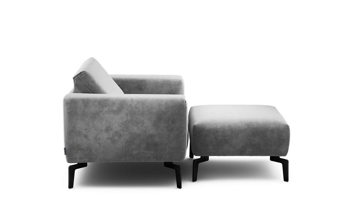 Sessel inkl. Hocker in Samt Hellgrau  - Hellgrau/Schwarz, Design, Textil/Metall (110/85/86-94cm) - SENSOO