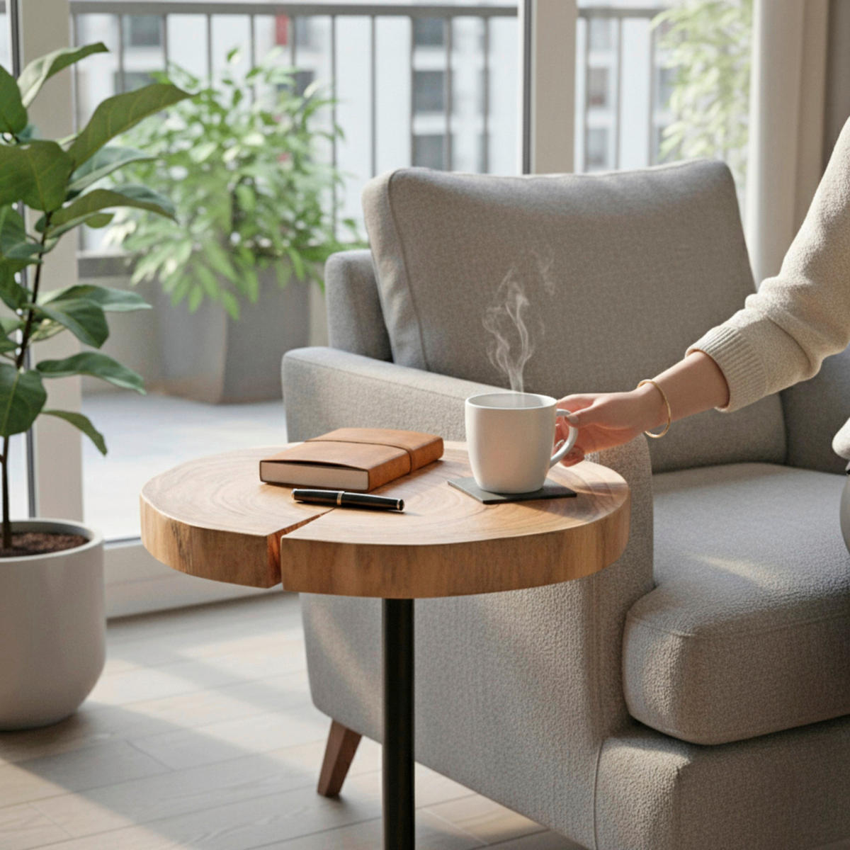 BEISTELLTISCH in Holz, Metall 45/45/50 cm  - Schwarz/Akaziefarben, Trend, Holz/Metall (45/45/50cm)