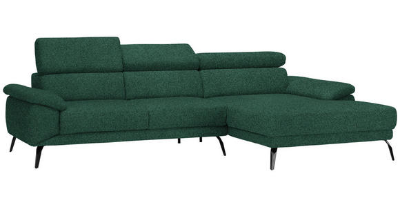 ECKSOFA in Velours Grün  - Schwarz/Grün, Design, Textil/Metall (295/187cm) - Novel